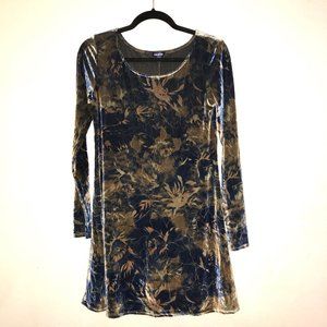 Tildon Velvet Blue & Gold Floral Dress